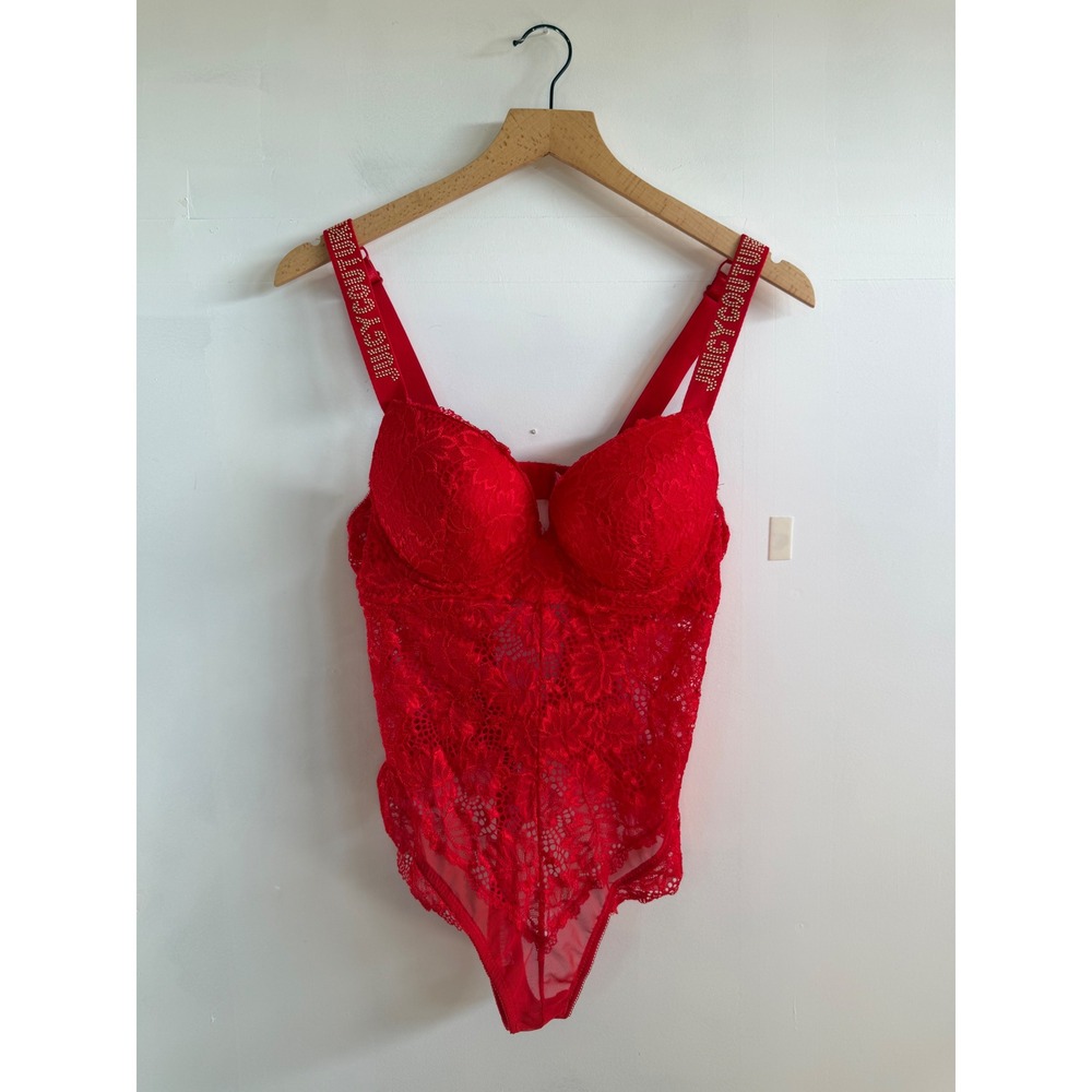 Juicy Couture Intimates Red Lace Studded Logo Strap L Y2K Coquette Romantic Glam